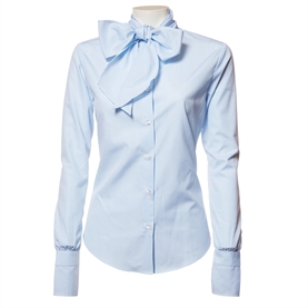 Louise Rømern Pussybow Skjorte, Blue Stripe Poplin